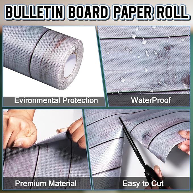 Inkspire Beach Wood Bulletin Board Paper Roll,14.8FTx47IN Large Reusable Waterproof Erasable Classroom Wall Background Backdrop Paper,Fade-Resistant Fabric Wrapping School Decors Teacher Supplies