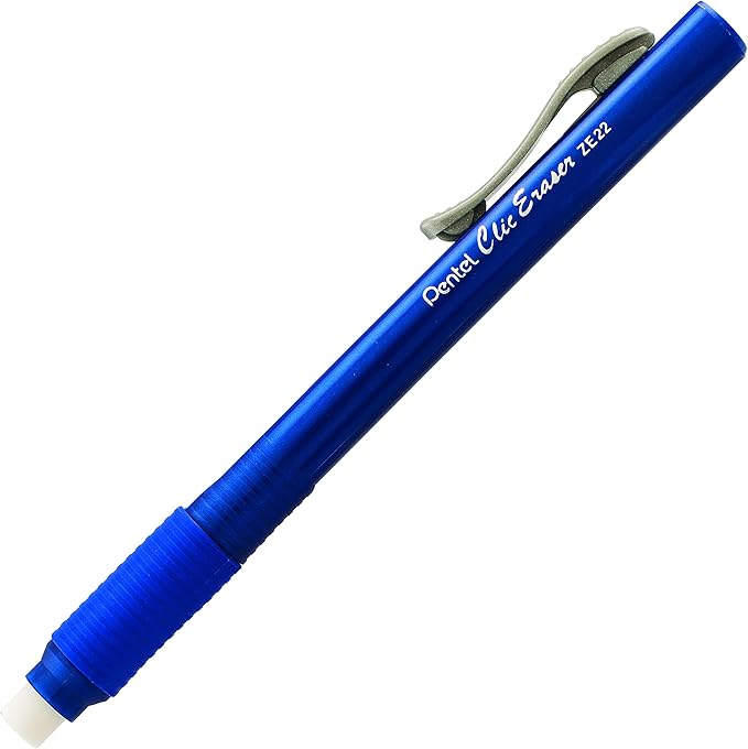 Pentel Clic Eraser Grip, Retractable Eraser, Blue Barrel, Box of 12 (ZE22C) (Pack of 4)