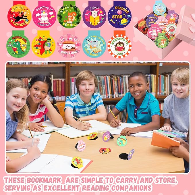 Resurhang 100 Pcs Reading Reward Magnetic Bookmarks for Kids Cute Animal Magnet Bookmark in 10 Designs 1.38 Inches Motivational Back to School Gifts for Teachers Students and Books Lover Gifts