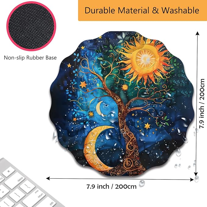 Pen Holder for Desk, PU Leather Multifunctional Desktop Storage Box and Anti-Slip Mouse Pad Set, Makeup Brush Holder Pen Organizer for Office and Home - Sun Moon Stars