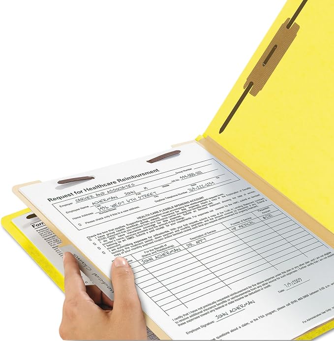 Smead Classification Folder with Prongs, 1 Divider, 2" Fasteners, Letter Size, for Documents Organization, Durable File Organizer for Home, School or Office, Yellow (13704)