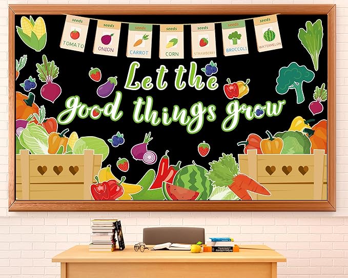 Farmer Market Bulletin Board Set Vegetable and Fruits Classroom Decoration Let The Good Things Grow Vegetable Bulletin Board Veggie Market Paper Cutouts for Back to School Chalkboard Wall Decor