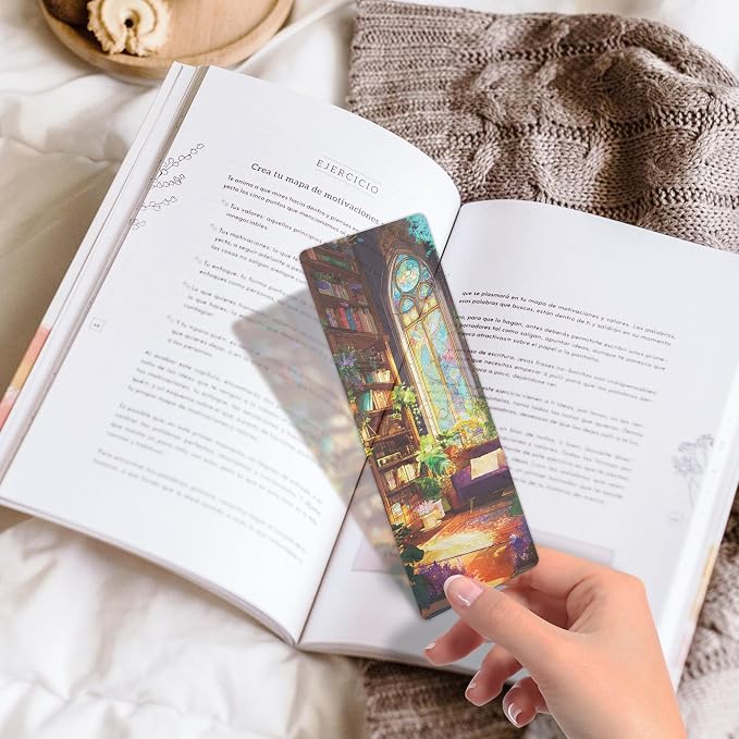 10 Pcs Secret Library Bookmarks Set, Stained Glass Aesthetic Book Mark for Book Lovers, Transparent Matte PVC Book Marker Clips Gifts for Bookworms and Reading Accessories (6 x 2 Inch)