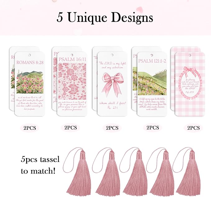 Bible Verse Bookmarks, 10 PCS Pink Coquette Religious Christian Paper Bookmark Book Markers with Tassels, Gifts for Women Men Reading Book Lovers Bookish Friends Adults Faith