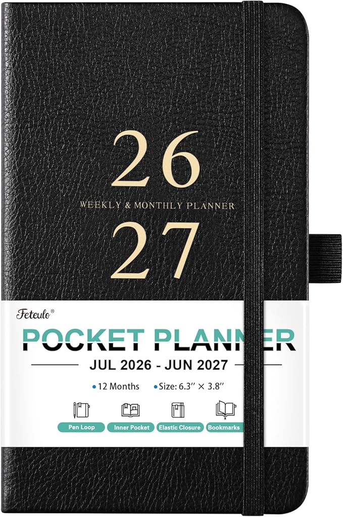 2026-2027 Pocket Planner/Calendar - Jul 2026 - Jun 2027, Academic Planner 2026-2027, Pocket Calendar for Purse, 6.3'' × 3.8'', Elastic Bound, Agenda Book