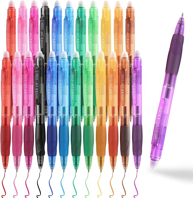 EUSOAR Erasable Gel Pens, 24 Pack Retractable Multicolor Clicker Erasers Gel Pens, Crossword Puzzles Colored Erasable Pen Fine Point (0.5mm) for School Note Writing Planners Color-coding Tasks