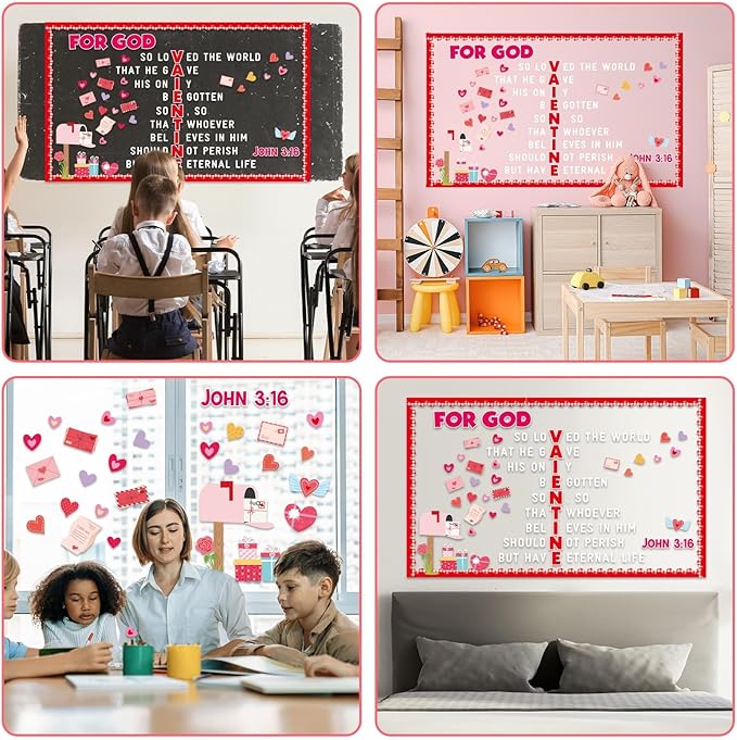Valentine's Day Jesus Religious Bulletin Board Christian Classroom Decorations February Valentines Letter Heart Mailbox Cutouts Sunday School Bulletin Board Border for Kids School Home Door Decor