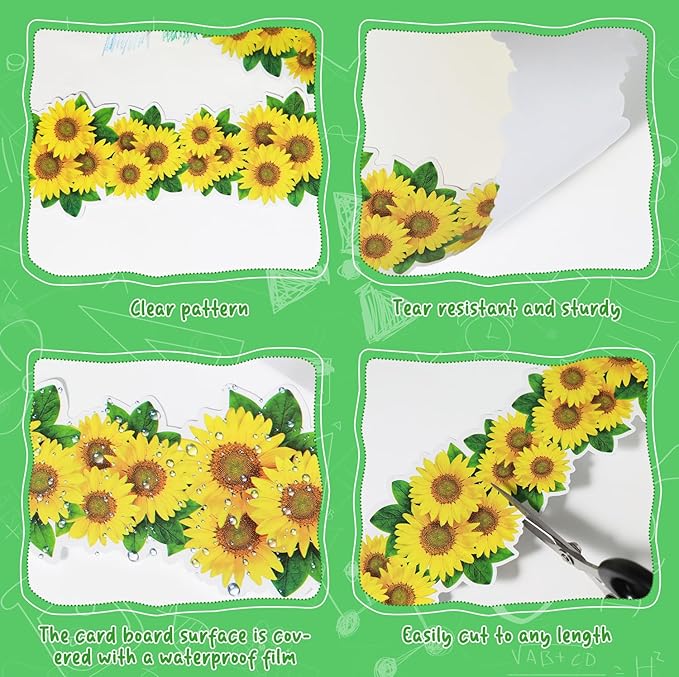 66ft Sunflower Bulletin Board Borders Springtime Sunflower Summer Fall Theme Flowers Rolled Floral Border Trim for School Classroom Blackboard Office Chalkboard Spring Floral Groovy Party Wall Decor