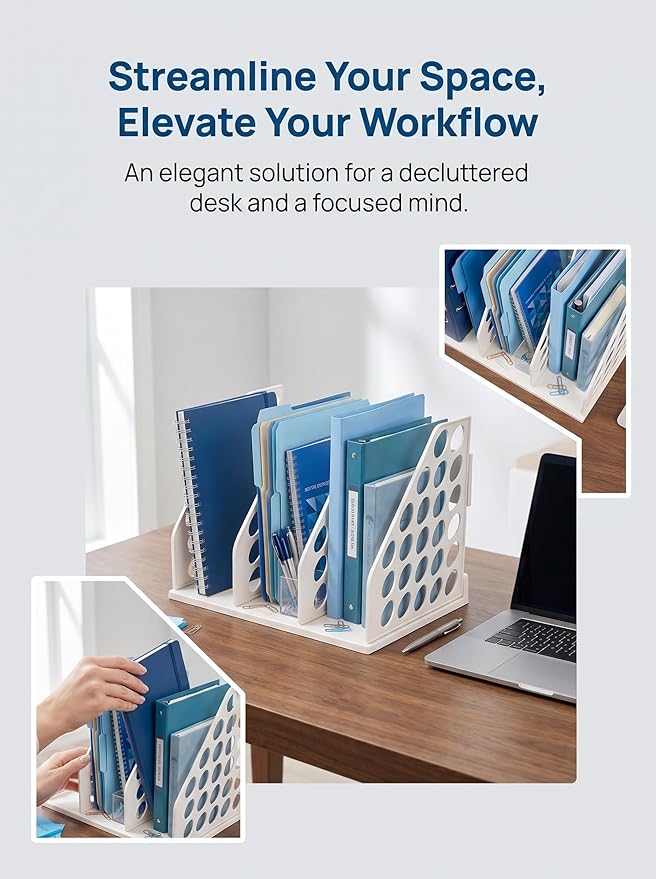 File Holder for Desk, Desktop Document Organizer, 3-Sections Plastic Office Folder Organizers Accessories for Home, School