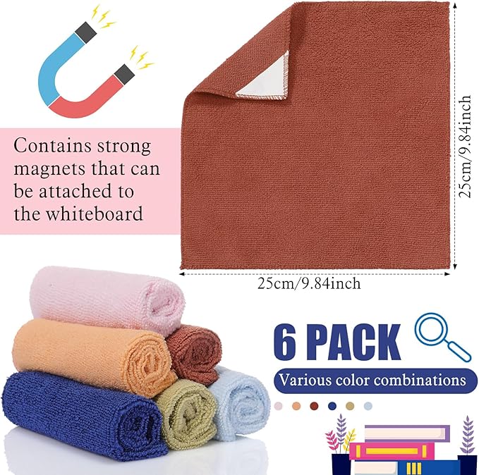 Fanfanwin 6 Pack Magnetic Microfiber Cleaning Cloth, Colorful Whiteboard Dry Erase, Magnetism Whiteboard Eraser for Blackboards Classroom Chalkboards Washable Home Office 10'' x 10''(Morandi Color)