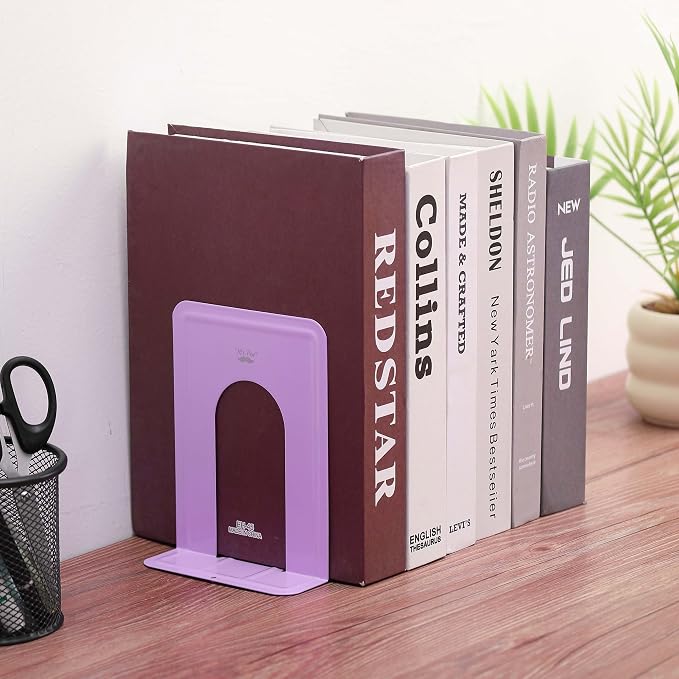 Mr. Pen- Book Ends, 4 Pack, Purple, Heavy Duty Metal Bookends for Shelves, Book Holders for Shelves, Metal Bookends