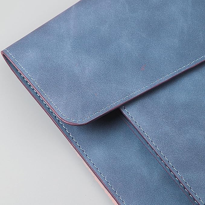 PU Leather A4 File Folder Document Holder with 2 Compartments Envelope Folder Case with Snap Closure for Receipt Contract (Blue)