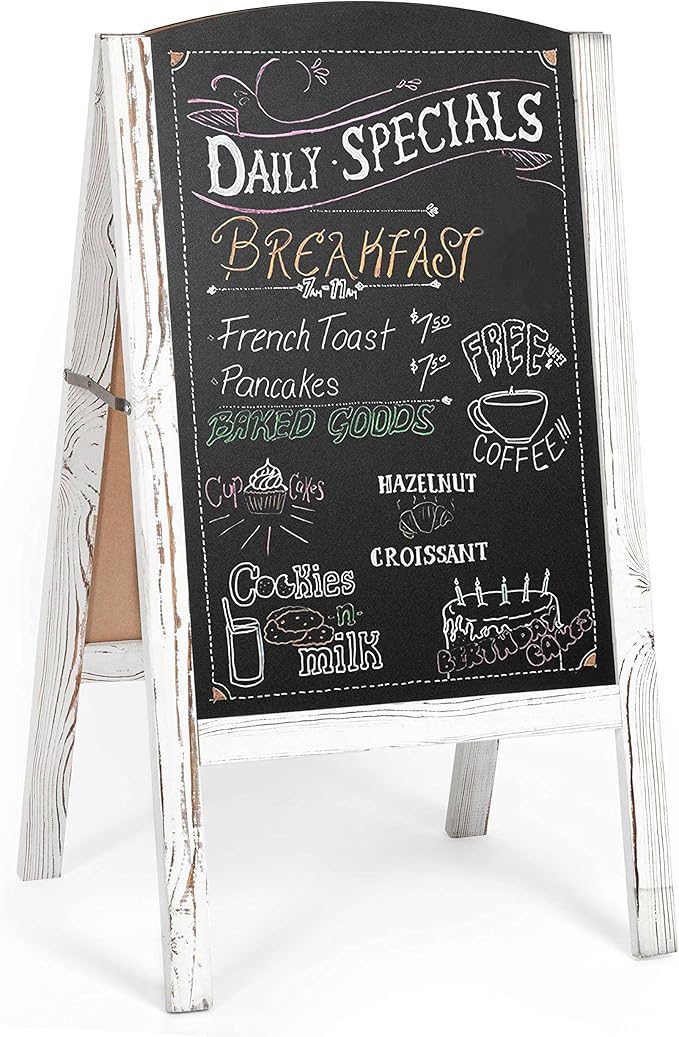 Ilyapa Wooden A-Frame Chalkboard Sidewalk Signs with Rounded Top - 20 x 40 Inches White Chalkboard - Sturdy Freestanding 20x40 Menu Display Board