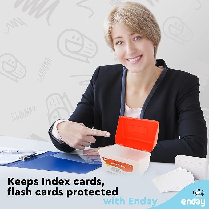 Enday Index Card Box Red 3x5 Index Card Holder, Index Card Organizer, Flash Card Holder, Holds 250 Cards.