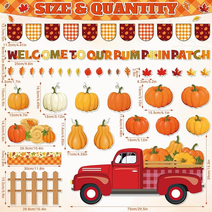 Containlol Fall Thanksgiving Bulletin Board Set Autumn Harvest Classroom Decorations Cutout for Door Wall School Supplies(Colorful,Pumpkin Truck)