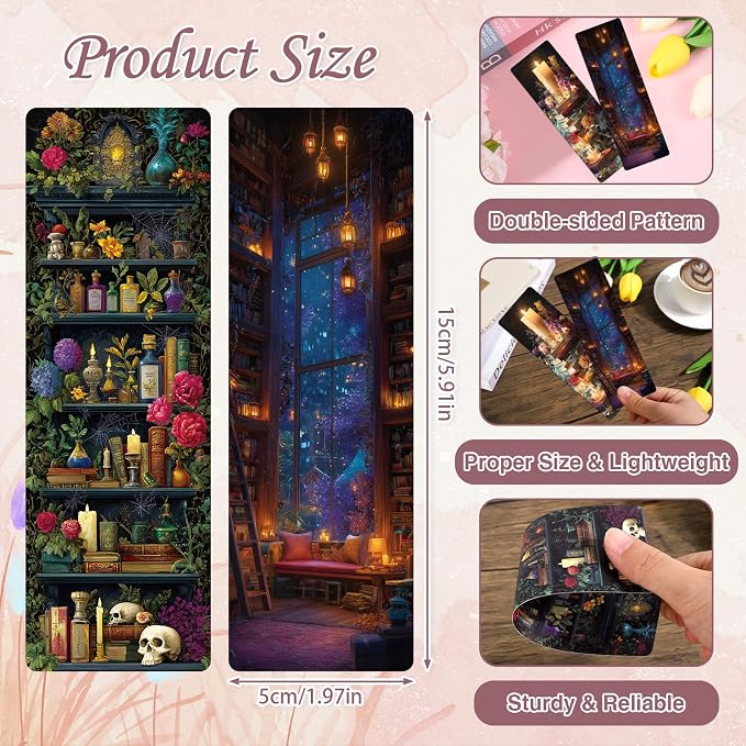 Wxiben Dark Academia Bookmarks Gifts - Wxiben 100Pcs Floral Library Bookshelf Book Marks Fantasy Witchy Apothecary Book Markers Page Clip GIF for Women Men Students Teacher Romantasy Reader Bookish