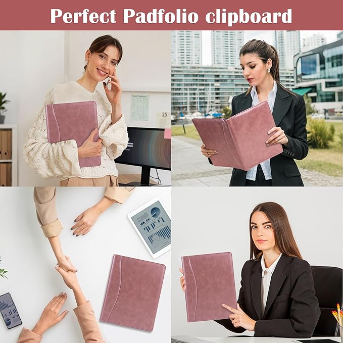 Free Engraved Name,Padfolio Portfolio PU Leather Binder,Interview Resume Folder,Business Card Holder, Organizer with A4 Legal Pads for Men Women(Rosegold,Custom)