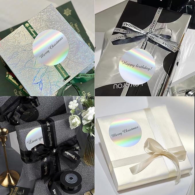STARLIBOO 3 Inch Holographic Labels, Circle Direct Thermal Labels Stickers, Self-Adhesive Round Printer Labels for DIY Logo Design (Holographic Silver)