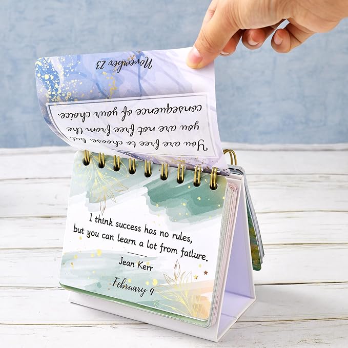 Motivational Calendar - Desk Calendar Standing Flip, Perpetual Calendar, 4.8"x5.5", Perpetual Desk Calendar With Inspirational Quotes, Office Desk Accessories For Women