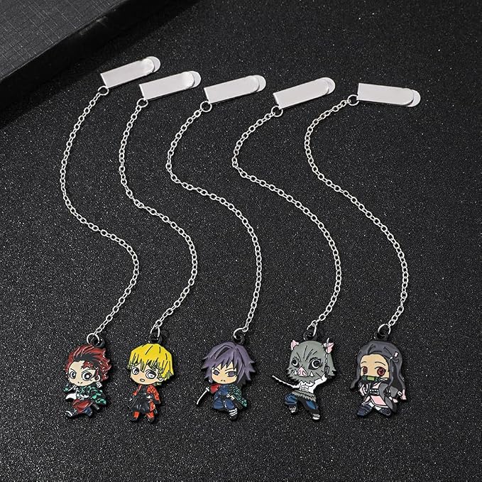 Anime Tanjiro Nezuko Bookmark Set, 5-Piece Metal Cartoon Hashira Bookmarks for Readers, Students, Anime Fans, Book Lovers,Reading Accessories (5pc Demon)