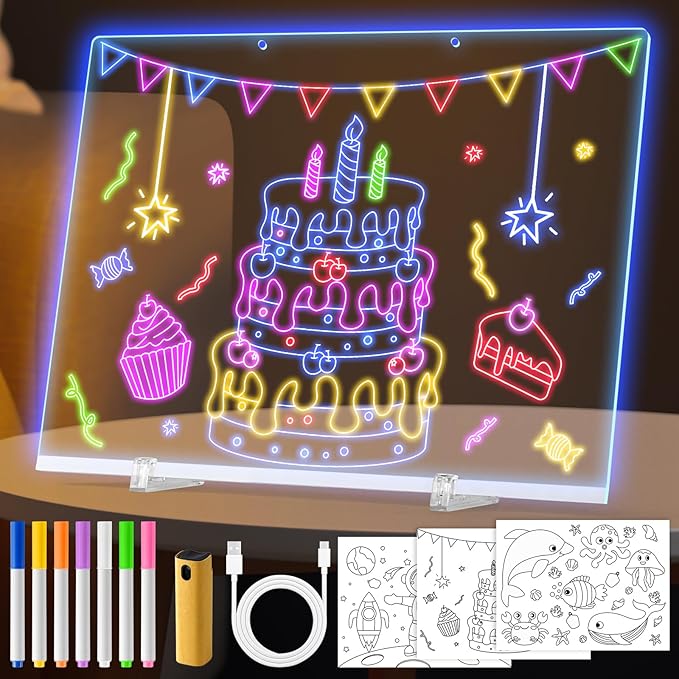 VINTS LED Drawing Board,19-Inch Acrylic Dry Erase Board with Light,3 Modes & 7 Colors Light up Drawing Board with Stand,7 Markers,3 Tracing Templates for Kids Teen Gifts,15.75"X11.81"