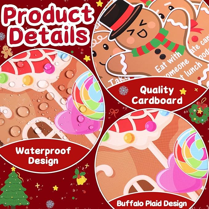 Christmas Gingerbread Bulletin Board Set Holiday Inspirational Classroom Decorations Sweet Gingerbread House Candy Cane Cutouts for Office Home Wall Door Xmas Display