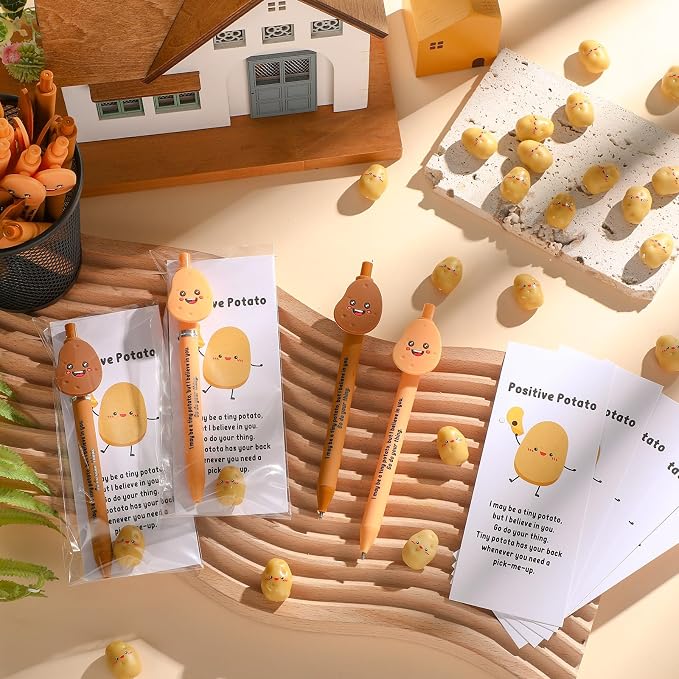 Sayglossy 50 Set Employee Appreciation Gifts Bulk - Funny Motivational Potato Pen with Positive Card & Bookmark Thank You Gifts for Coworkers Staff Teacher Volunteer End of Year Graduation Party