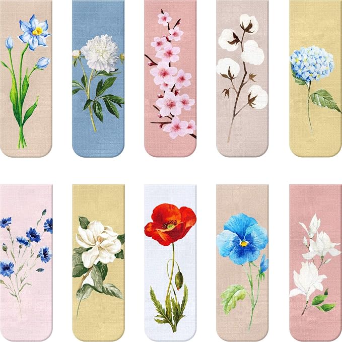 Chinco 10 Pieces Magnetic Bookmarks Clips Magnet Page Markers Assorted Book Markers Set for Women Reading Gifts(Sweet Flower)