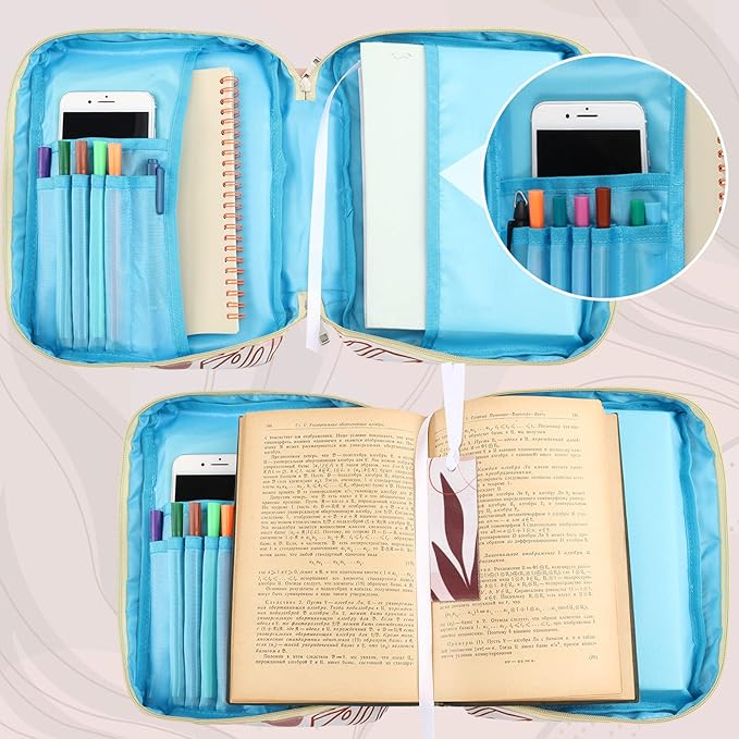 Laumoi Bible Cover Case for Women 10'' Leaf Bible Holder Case Large Religious Carrying Bag for Women Study Christian Book Gift (Boho Style)