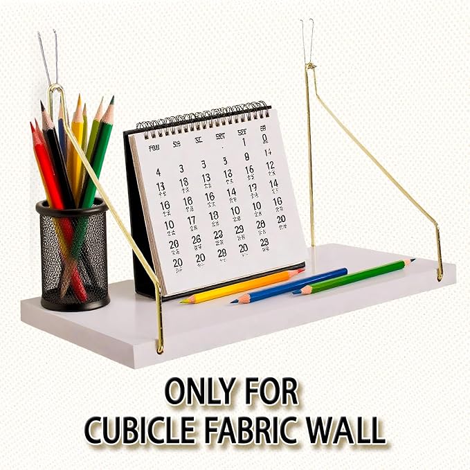 3-Pack Cubicle Shelf For Fabric Walls With Hooks：12x6.0in White Wooden Cubicle Shelf Hanging Gold Bracket Use For Office Cubicle Accessories For Office Stylish Cubicle Decorations For Women Desk