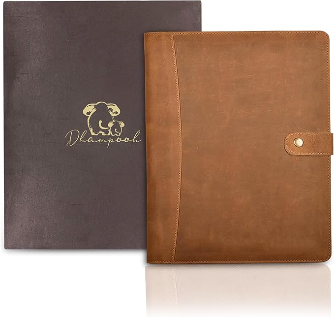 Genuine Leather Portfolio – Tan Brown Professional Organizer & Resume Folder, Antique Leather Business Document Padfolio with Writing Pad, Ideal Gift for Men & Women