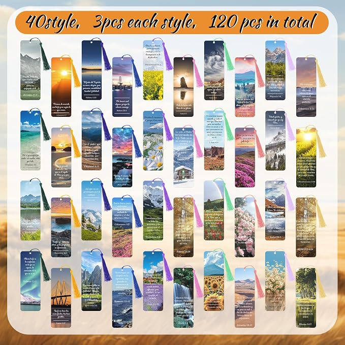 Skyygemm 120 Pack Separadores De Biblia En Espanol La Biblia En Espanol Spanish Christian Verses Bookmarks Books with Tassels Inspirational Church Supplies for Women Student School Church Study Group