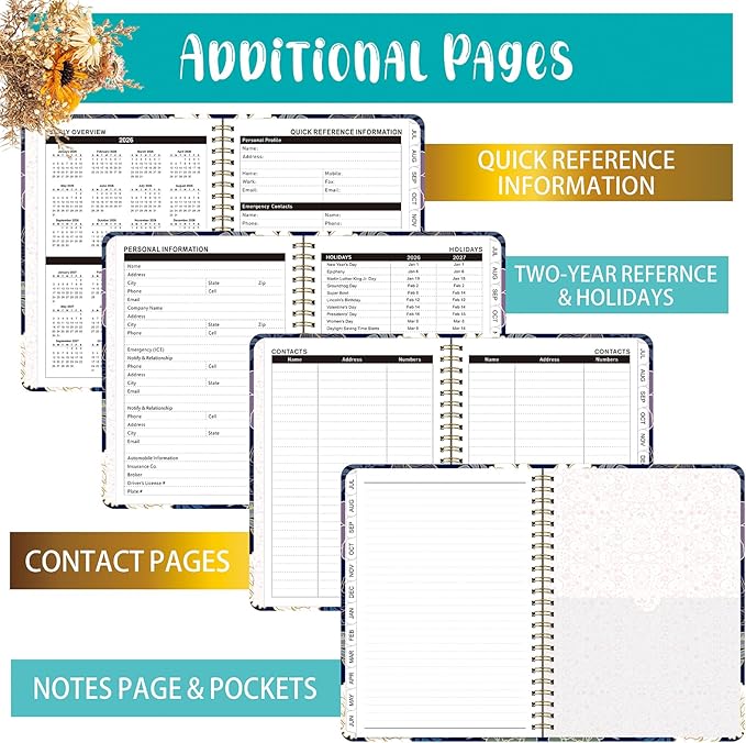Planner 2026-2027,Agenda 2026-2027, July 2026 to June 2027 Monthly Weekly Calendar Planner with Month Tabs, 6.1" x 8.5" Hardcover Spiral Bound Cover for Daytimer Schedule Work School (A01)