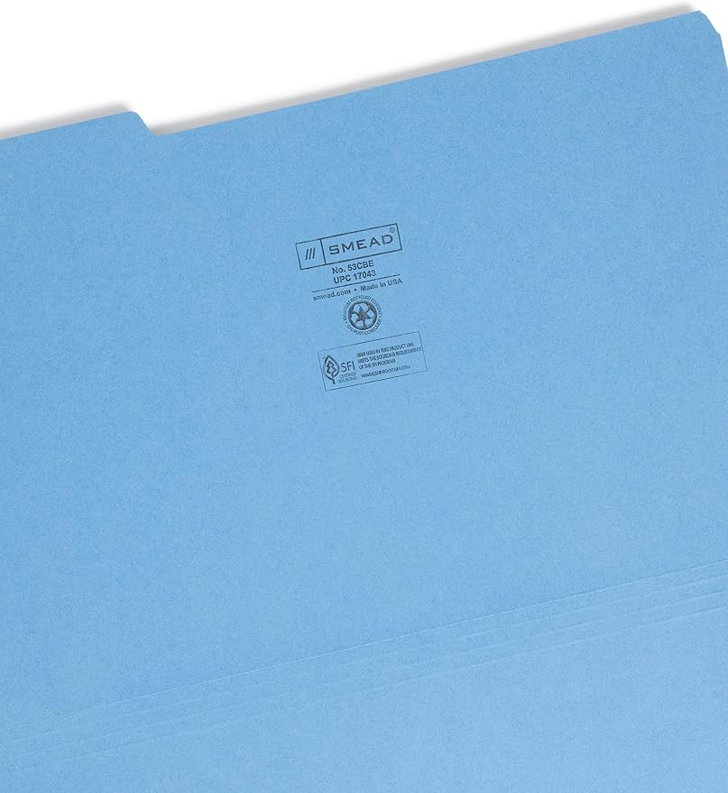 Smead Colored File Folder, 1/3-Cut Tab, Legal Size, Blue, 100 per Box (17043)