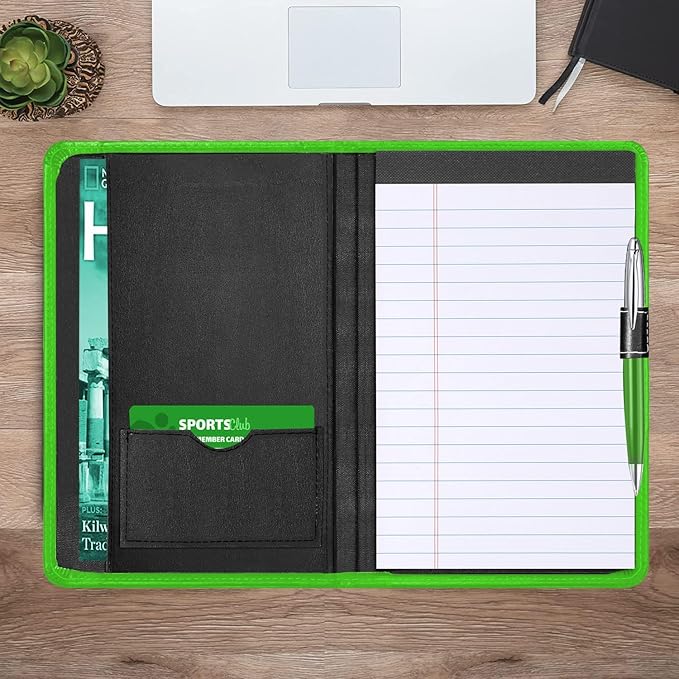 Lcjtop Padfolio/Portfolio Binder, Mini Padfolio Portfolio Binder 5 x 8 Legal Writing Pad, A5 Document Organizer Folder for Men Women, Green