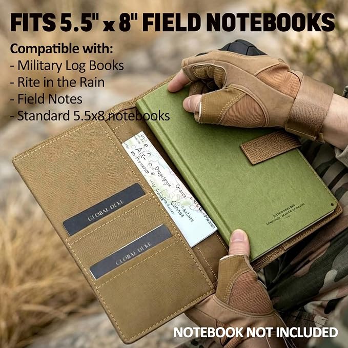 Kosibate Tactical Notebook Cover for 5.5 x 8 Military Log Book, Army Field Journal Cover Holder, OCP Pocket Notebook Holder, EDC Planner Organizer for Protecting Notes, Book(Tan)