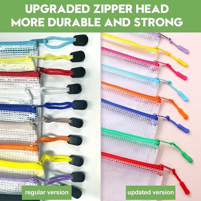 YOPCDJ 24pcs Mesh Zipper Pouch Bags Puzzle Storage Bags, A4 13x9 Inches Large Reusable Zipper Pouches for Classroom Organizing Board Game Home Organization