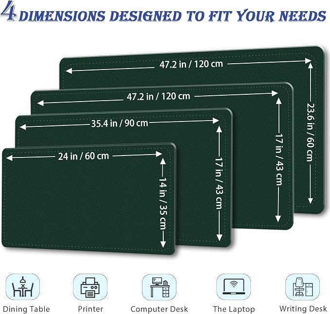 Large Desk Mat 35.4" x 17", PU Leather Desk Pad Protector, Non-Slip Large Mouse Pad for Desk, Waterproof Computer Desk Mat, Office Desk Pad for Keyboard Mouse, Desk Writing Mat (Dark Green)