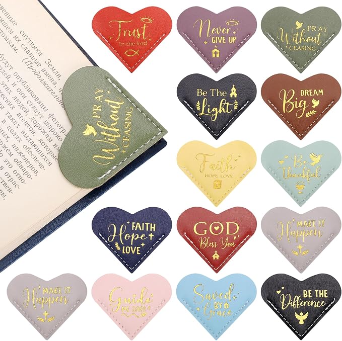 14Pcs Bible Verse Leather Heart Bookmarks, Mothers Day Gifts, Christian Gifts for Women, Reading Inspirational Corner Bookmarks, Reading Book Accessories, Christian Mothers Day Gift