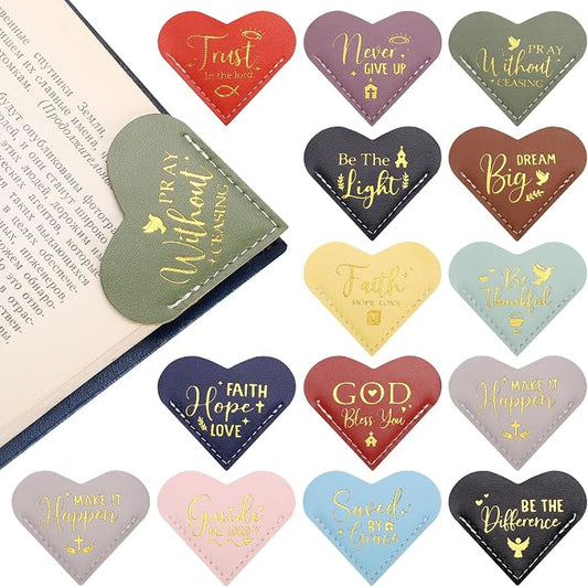 14Pcs Bible Verse Leather Heart Bookmarks, Mothers Day Gifts, Christian Gifts for Women, Reading Inspirational Corner Bookmarks, Reading Book Accessories, Christian Mothers Day Gift