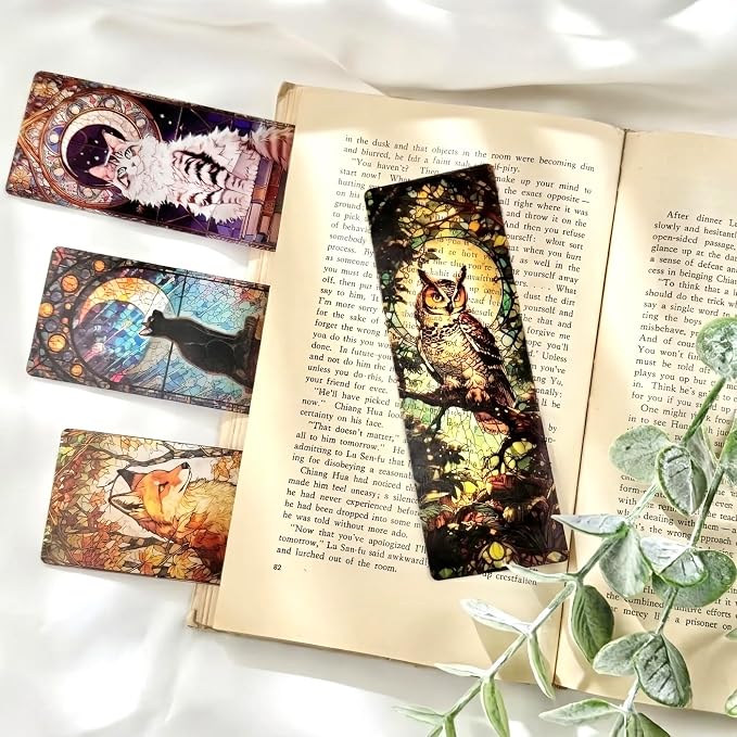 Cute Animals Bookmark Gifts - 10 Pcs Fantasy Cats Stained Glass Bookmarks for Women Book Lovers Pretty Cool Page Marks Bookish Birthday Graduation Gift School Office Reading Accessories