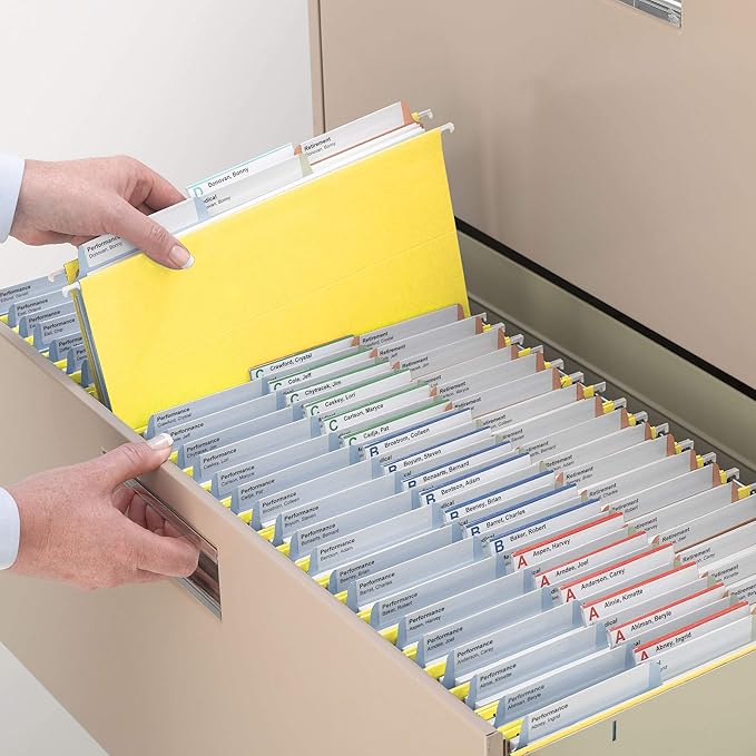 Smead TUFF Hanging File Folder with Easy Slide Tab, 1/3-Cut Sliding Tab, Letter Size, Yellow, 18 per Box (64044, Rod Color May Vary)
