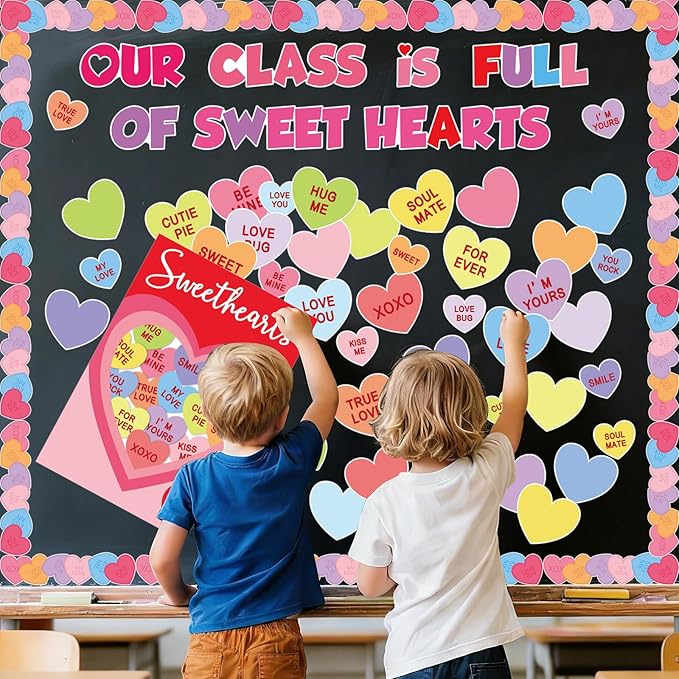 Valentines Day Bulletin Board Decorations for Classroom, Love Heart Cutouts February Bulletin Board Decorations, Our Class Is Full of Sweet Hearts Valentine Decor for School Walls Doors
