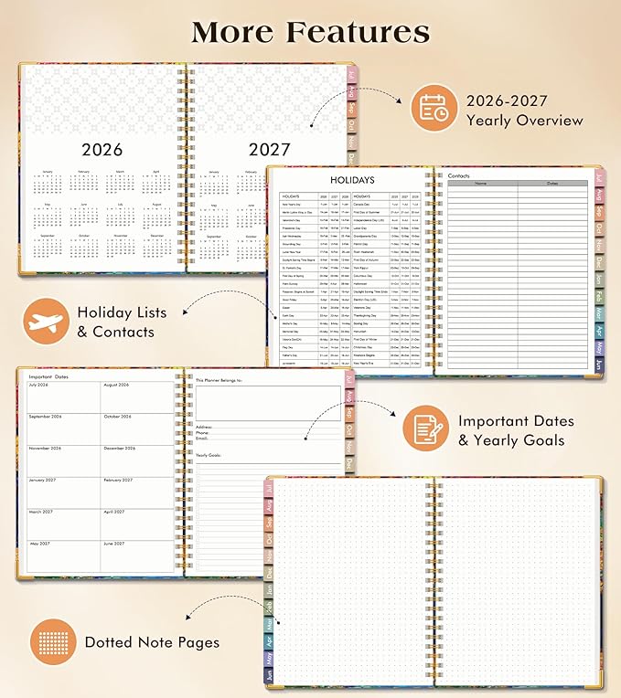 Academic Planner 2026-2027, Hardcover Weekly and Monthly Calendar Planner from July 2026 - June 2027, 6.1" x 8.2" A5 Daily Agenda with Tabs, College School Organizer for Student Teacher, Autumn Woods