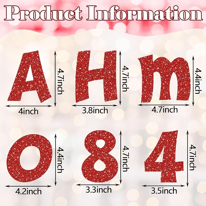 Colarr 216 Pcs Red Glitter Bulletin Board Letters for Classroom Number Alphabet Punctuation Symbol Cutout 4'' Die-Cut Poster Letter with Adhesive Dot School Graduation Party Wedding Patriotic Decor