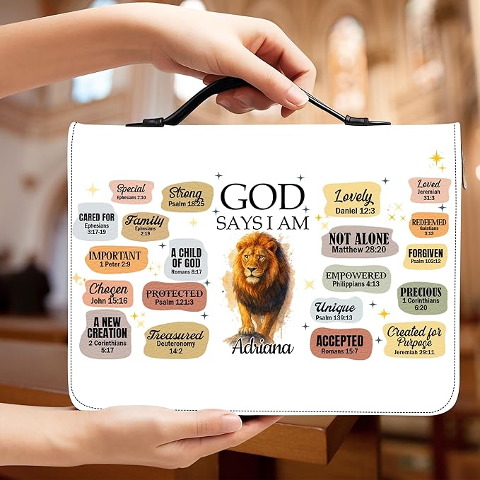 Personalized Bible Cover for Men, Christian Bible Case PU Leather, Jeus Bags Religious Appreciation Gifts for Women Girls Daughter Christian with Handle Zipper (BIBLE-10, M-2XL)