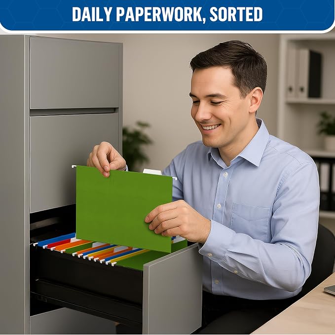 50 Pack Hanging File Folders Letter Size 8.5 x 11 - Colored File Folders Hanging with 1/5-cut Tabs - File Cabinet Folders - Letter Size Hanging File Folder Bulk - Hanging Folders for Filing Cabinet