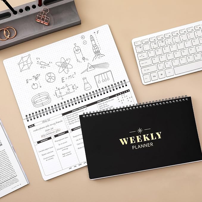 Weekly Planner - Undated Planner for Whole Year, Weekly To Do List, Planner Daily Weekly and Monthly, Goals Scheduled Planner with Habit Tracker, 55 Weeks, 6.3''x11.2''