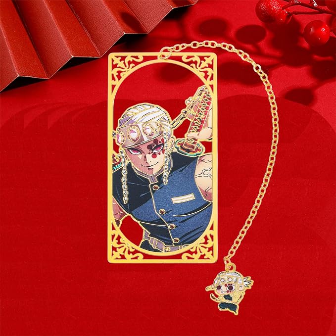 Demon Kamado Bookmark Page Mark, Anime Tanjiron Zenitsu Giyuu Kyoujurou Figure Reading Tool, Stationery Gifts for Reading Lovers Bookworm (Style D)