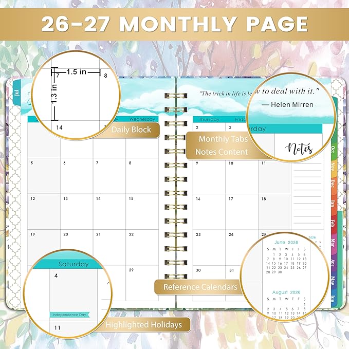 Planner 2026-2027 - 2026-2027 Planner Weekly and Monthly, July 2026 - June 2027, 6.4"x 8.5", with Elastic Closure, Inner Pocket, Coated Tabs